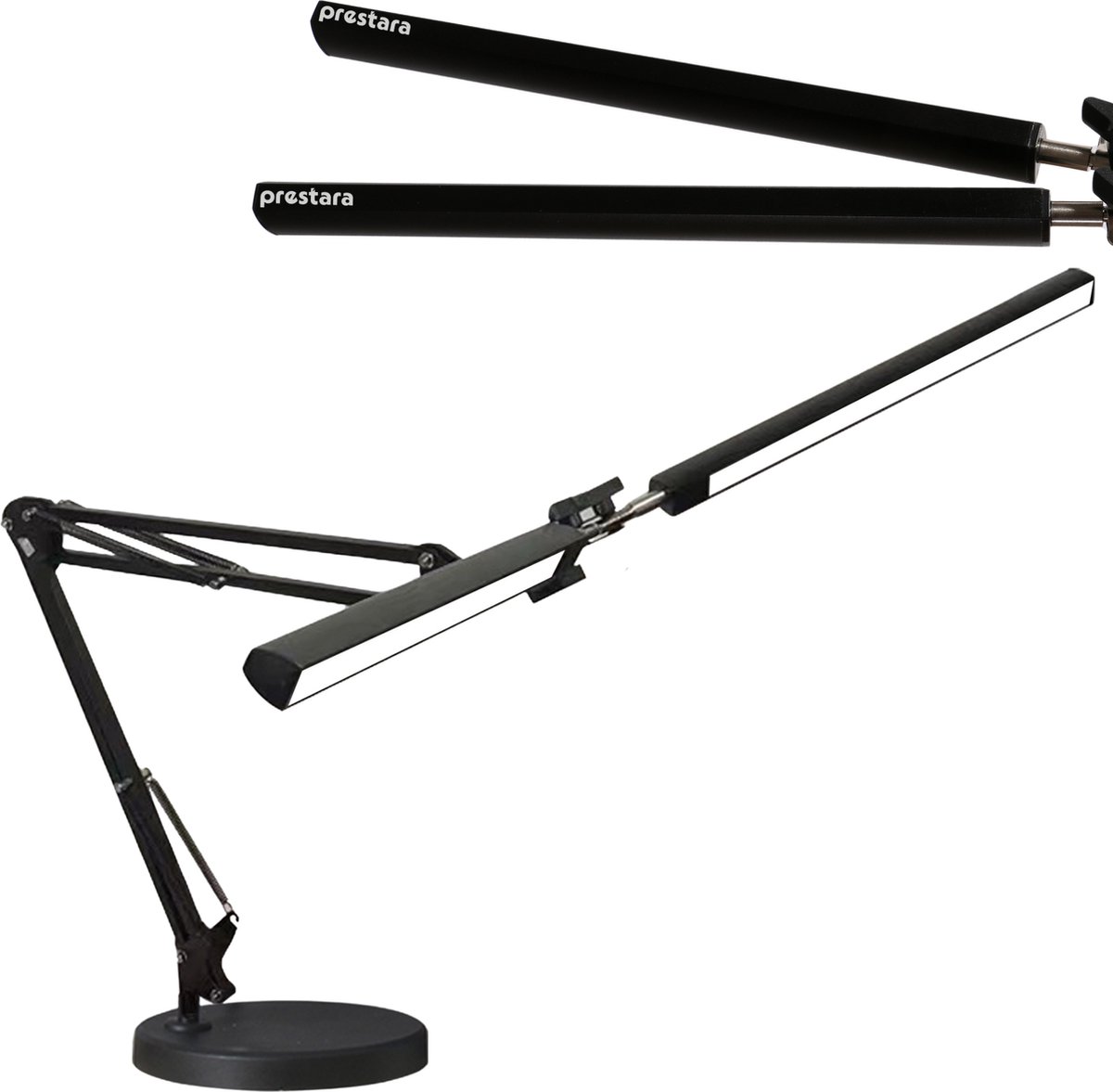 Prestara LED Bureaulamp Zwart – Dimbaar, 360° Draaibaar, 3 Lichtkleuren – Ideaal voor Bureau & Hobbyruimte
