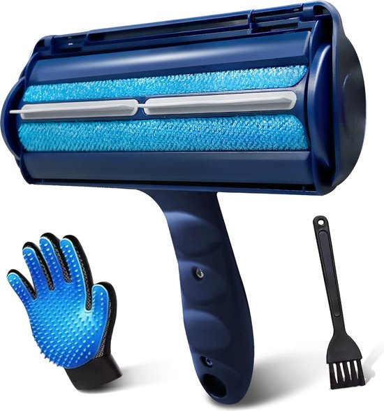 Bluepet® RolloTollo 2.0 zelfreinigende pluisroller, verwijdert dierenhaar van huisdieren, voor het verwijderen van dierenhaar op de bank, bed & meubels, pluisborstel voor hondenhaar en kattenharen, 8 x pluisballen