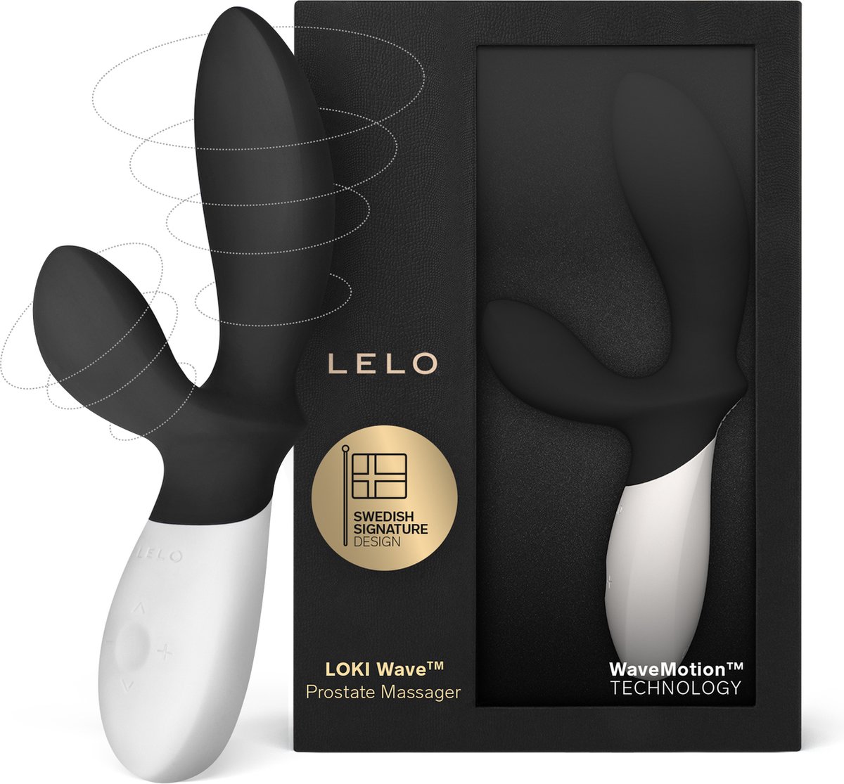 LELO LOKI Wave Premium Stimulator voor Mannen Obsidian Black, Vibrerend Dubbel Genotspeeltje met Golfbeweging