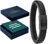 Atelier EMBER - Bracelet Cuir Fait Main Homme Zwart Tressé - Audace Intérieure - Acier Inoxydable - 20 CM + 1,5 CM - Coffret Bijoux Luxe Coffret Cadeau - Cadeau Original pour Homme Anniversaire, Papa, Ami, Père, Papy - Coffret Cadeau - Coffret Cadeau