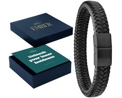Atelier EMBER - Handgemaakte Leren Armband Heren Zwart Gevlochten - Inner Boldness - RVS - 20 CM + 1,5 CM - Luxe Sieradendoos Cadeauset - Origineel Cadeau voor Mannen Verjaardag, Papa, Vriend, Vader, Opa - Geschenkset - Giftset Valentijn Atelier EMBER - Handgemaakte Leren Armband Heren Zwart Gevlochten - Inner Boldness - RVS - 20 CM + 1,5 CM - Luxe Sieradendoos Cadeauset - Origineel Cadeau voor Mannen Verjaardag, Papa, Vriend, Vader, Opa - Geschenkset - Giftset Valentijn