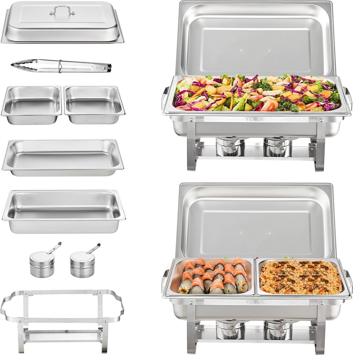 Vostara - Warmhoudbakken - Buffet Warmer - Warmhoudbakken 2 Voor Buffet - Voedselwarmer - Chafing Dish Brandpasta - Chafing Dish Bakken - Chafing Dish