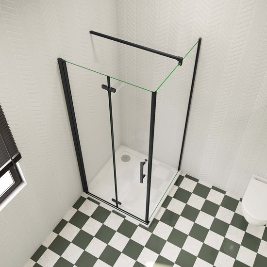 Douchecabine vrijstaand, met vouwdeur, afmetingen: 100 cm x hoogte 185 cm in PVC, met enkele deur en zijopening