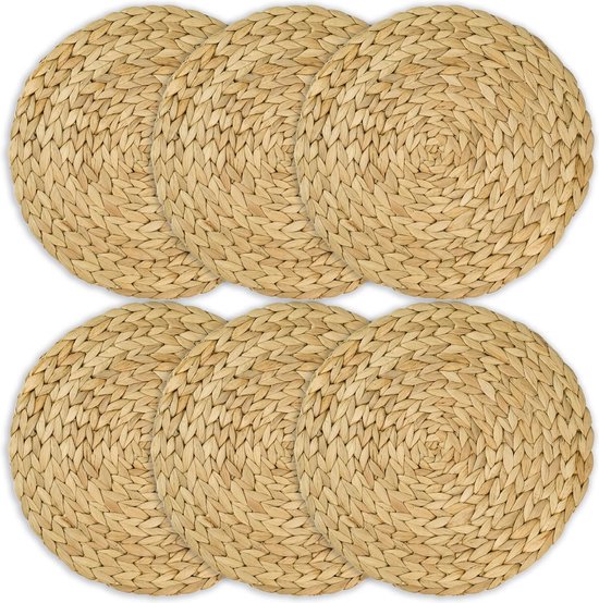 Decorasian Placemat van zeegras - waterhyacint, set van 8 tafelset afwasbaar 35 cm tafelonderzetters rond, bruin gewassen