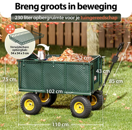 Gardebruk Bolderkar - Belastbaar tot 550kg Zeil 114x52x64cm - Groen van Gardebruk — afbeelding 4