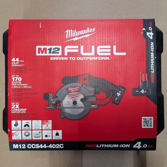 Milwaukee M12 CCS44-402C 12V Li-Ion Accu cirkelzaag set (2x 4.0Ah accu) in koffer - 140mm - koolborstelloos