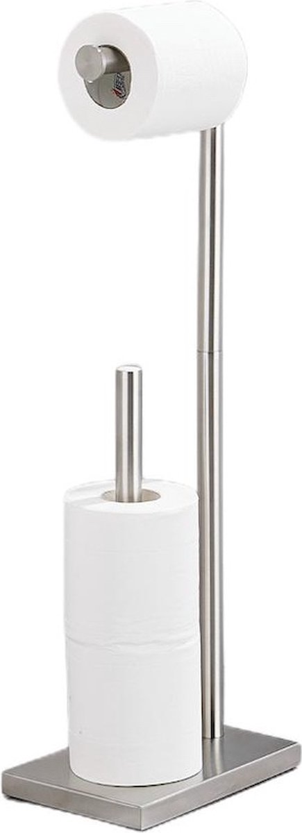 Toiletbutler met wc rolhouder en reserverol houder compleet rvs volledig staand