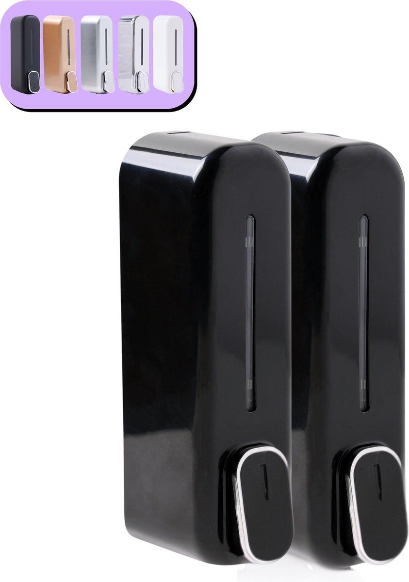K&G® Shampoo Dispenser - Zeepdispenser - Soap Dispenser - Zeeppompje - 350 ml per Reservoir - Wandmontage - Glanzend Zwart - 2 Reservoirs