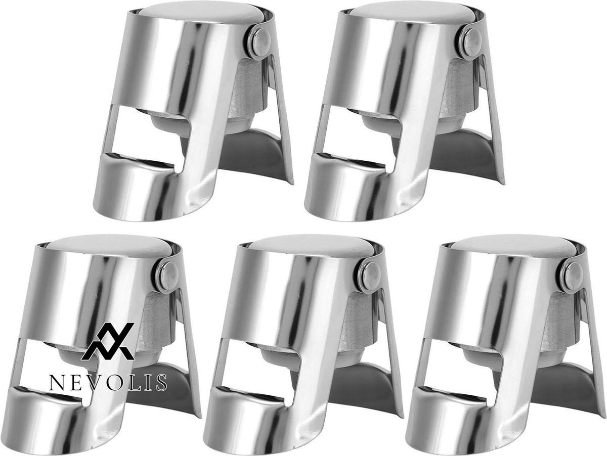 Nevolis 5 stks Push Type Rvs Champagne Stoppers voor Cava Kitchen Bar Accessoire .