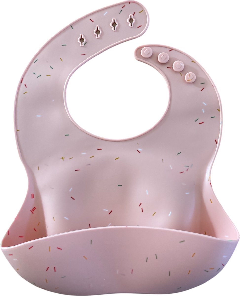 Goedkoopste Il Bambini - Slabbetje baby - kinderslab - siliconen slabbetje - slabbetje met opvangbak - verstelbaar - peach - confetti