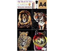 Ainy - Scratch Art Wilde Dieren (A4) | 4 krastekening incl. gereedschappen | DIY kras tekeningen | Schilderen op kleuren kunst | hobby & creatief…