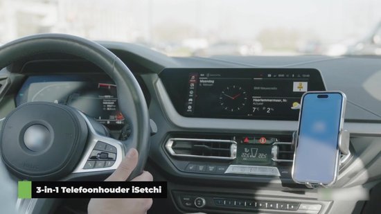 iSetchi Support Téléphone Voiture 3-en-1 - Ventouse Extra Robuste & 2 Pinces Grille d'Air - Support Voiture - Convient également aux Grilles Rondes - Universel - Pour iPhone, Samsung & Android