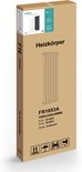 De verpakking van een EMKE Heizkörper FR1653A, een verticale antracieten radiator van 1600x540x49mm.
