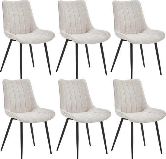 Colenis® - Verta Eetkamerstoel - Set Van 6 - Beige - Chenille Stof - Industrieel - Stoel