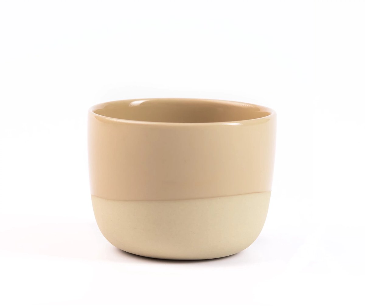 Late kop – 250ml - Half Glazed - Sand Yellow - Cappuccino kop - groot - Handgemaakt – Porselein – Koffiekopjes – Espressomachine - Barista Essentials