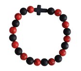 Kruis armband - Jezus - Christelijk - christelijk cadeau - kralen sieraad - bijbel - rood zwart 1 stuks