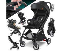 KIDIZ® Kinderwagen Premium kinderbuggy opvouwbare ligbuggy sportwagen opvouwbaar 360° wielen 5-punts gordel incl. bekerhouder en regenhoes, verstelbare rugleuning en zonnekap ravenzwart