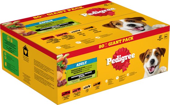 Pedigree Adult - Natvoer Hond - Hondenvoer - Rund Kalkoen Kip - 80 x 100g