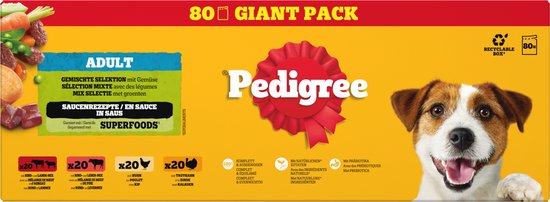 Pedigree Adult - Natvoer Hond - Hondenvoer - Rund Kalkoen Kip - 80 x 100g