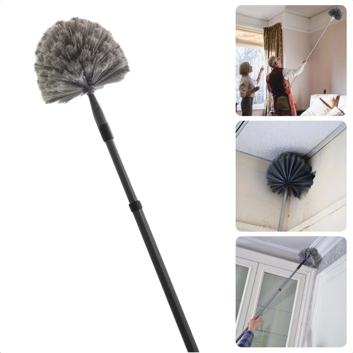 Goedkoopste Cheqo® Telescopische Plumeau - Duster - Ragebol - Grijs - Stofborstel - Uitschuifbaar tot 2m - Spinrag Verwijderaar - Duurzaam Materiaal - Inclusief EBOOK