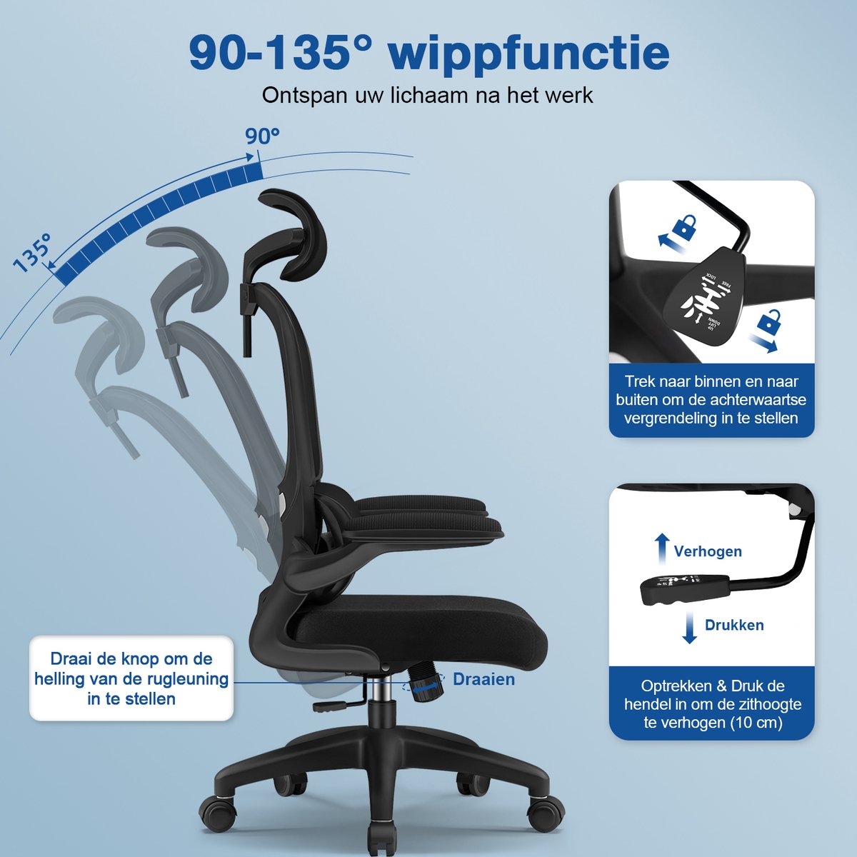 Elekiatech Ergonomische Bureaustoel - Bureaustoel met - afbeelding 2