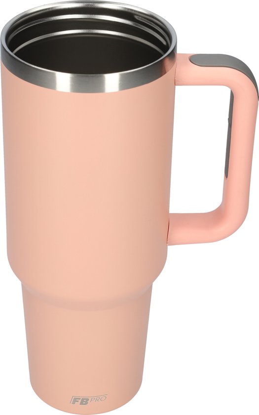 Gobelet Café Voyage Isotherme ThreeRs Art Deo 480ml Rose - Acier Inox 304 Double Paroi Avec Paille Anti-Fuite