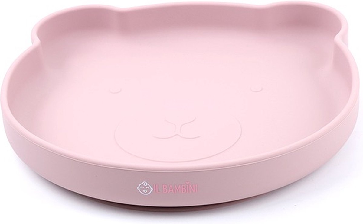 Goedkoopste IL BAMBINI - Kinderbord - Baby bord - Kinderservies - beertjesbord - Lichtroze - Siliconen BPA vrij - Onbreekbaar - 17 x 17 cm