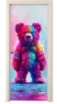 Poster de porte 85x205 cm - Sticker de porte Ours - Coloré - Animal - Film adhésif pour meubles - Film pour porte chambre ado - Film décoratif chambre enfant - Film adhésif pour porte - Sticker papier peint pour porte - Décoration chambre ado