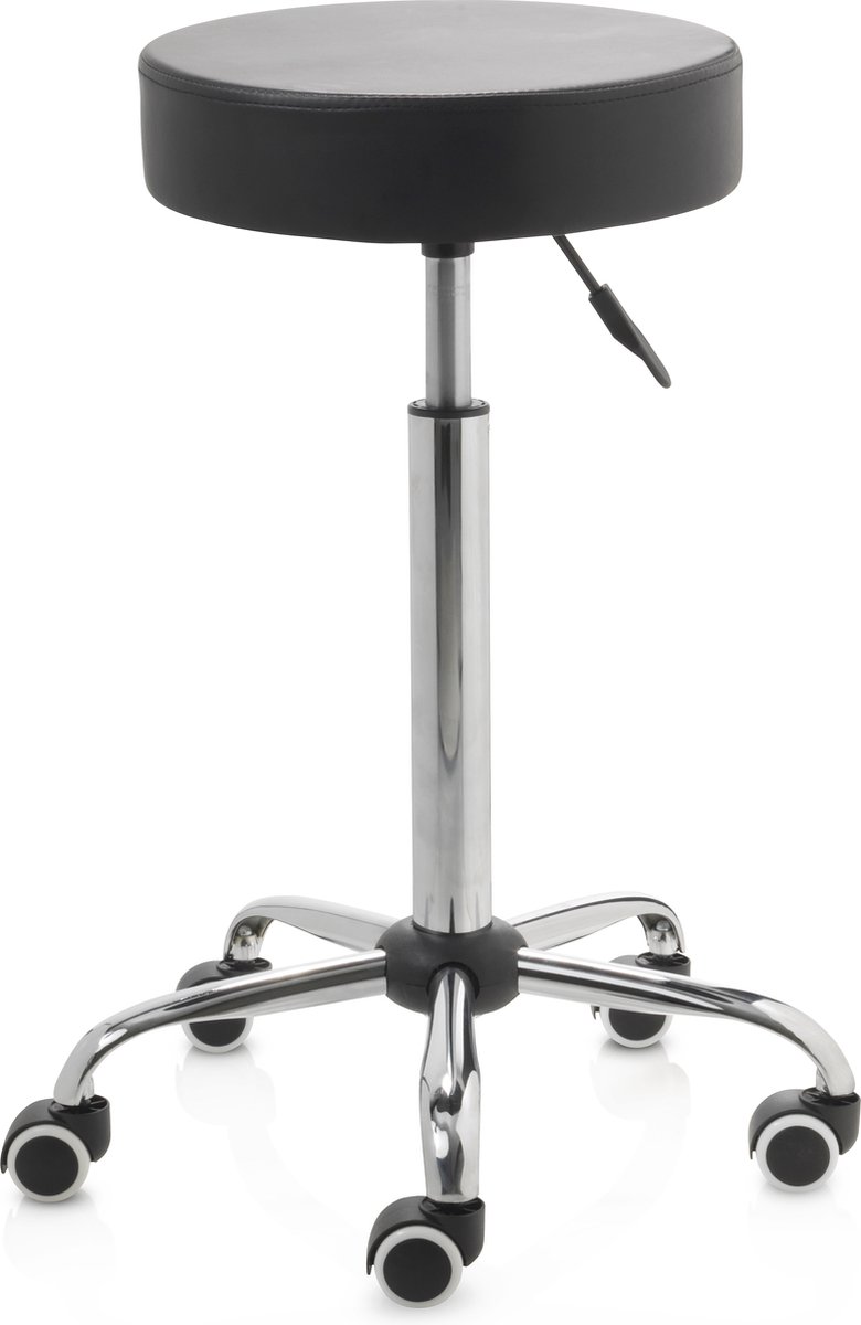 ZenGrowth ergonomische tabouret met hoge gasveer zwart - Kapperskruk op zachte wielen – Tabouret - In hoogte verstelbaar