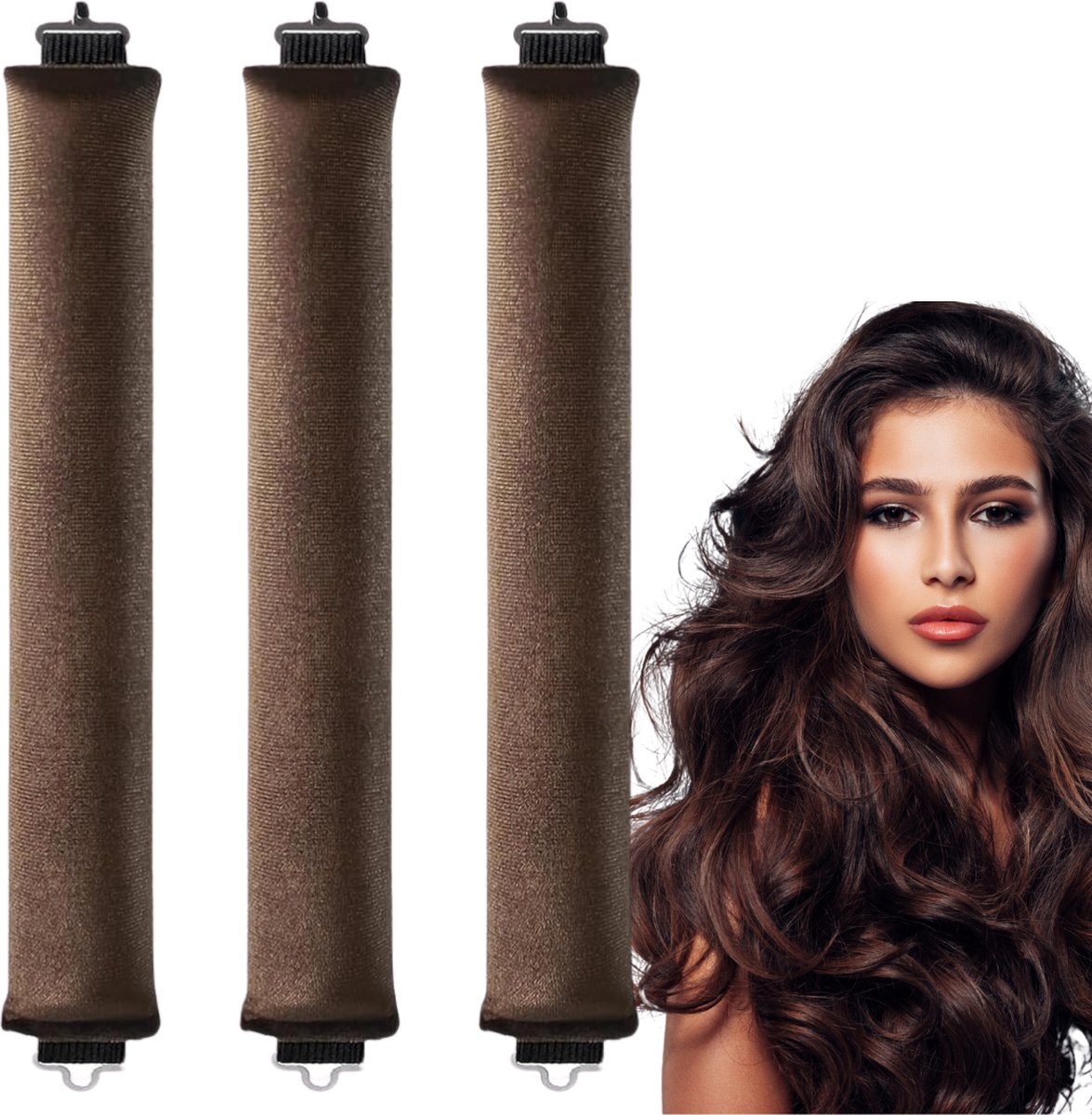 Clerby - Heatless Curls - Krullen zonder Hitte - Haarkrullen - Haarrollers met Klipjes - Krulspelden - Bruin