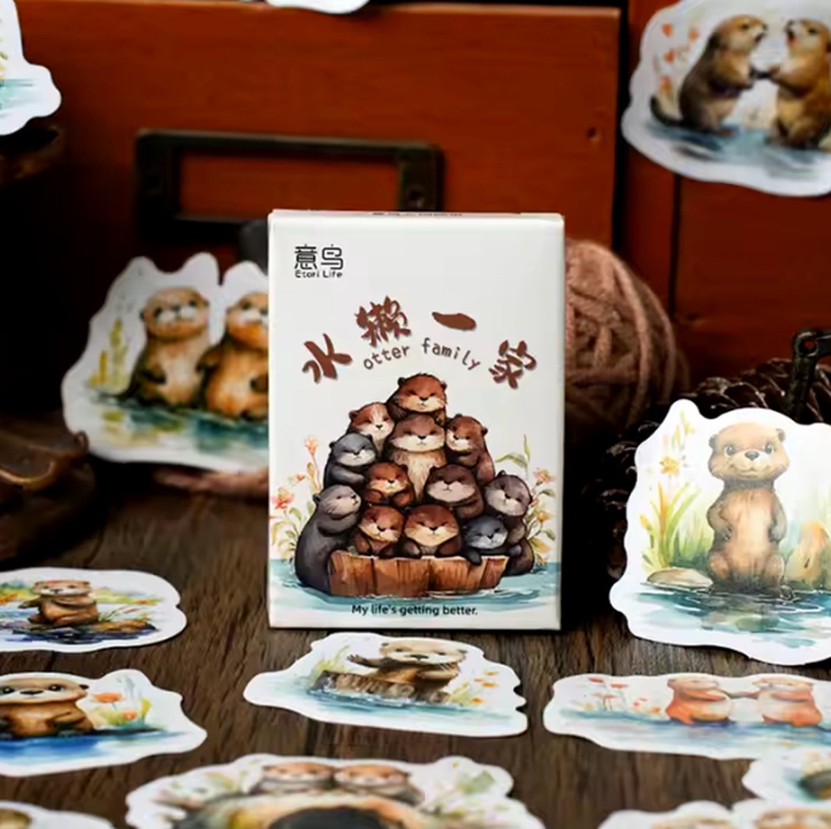 30 stuks/doos zelfklevende stickers, Otter family, Otter thema