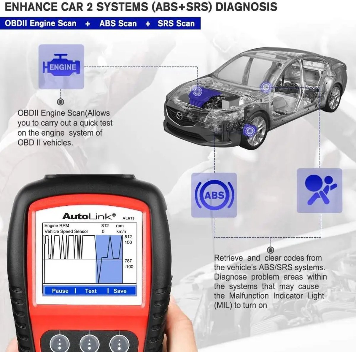 Autel Autolink AL619 - OBD2 Scanner - Foutcodes wissen - Airbag/SRS/ABS uitlezen - Gratis updates - Engels thumbnail 5