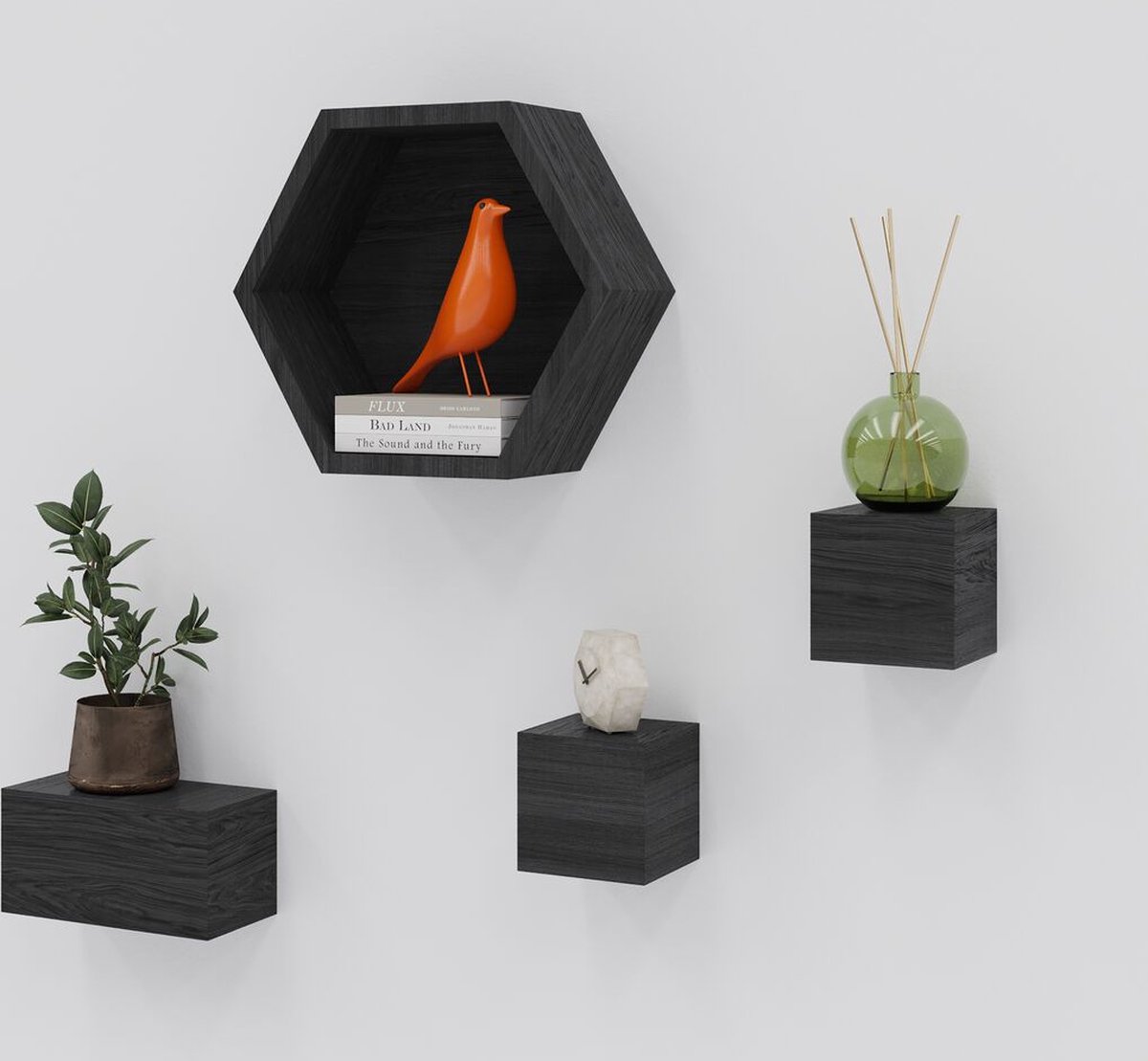 Duraline Wandkubus Set 3, 2x10cm 1x20cm Zwart