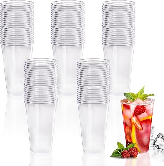 Inoverse Verpakking van 100 plastic bekers Drinkbekers 0,4 L Transparante serveerbekers Feestbekers Plastic bekers Feestservies Bierbekers Waterbekers