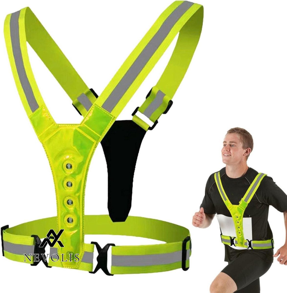 Nevolis Adjustable LED Running Light Up Flashing Reflective Safety Vest for Running Cycling Walking Dog Aibyks .