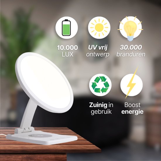 Lampe 10000 Lux Dépression Saisonnière Lampe De Luminothérapie 10 000 Lux - 2 Couleurs - Minuterie - Sans UV - Maison/Bureau Lampe Anti-dépression