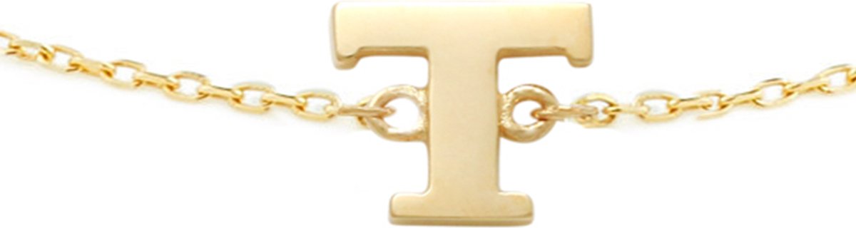 New Bling 9NBG-901T Gouden Armband met Letter T - 6mm - Ankerschakel - 16+1+1cm - 14 Karaat - Goud