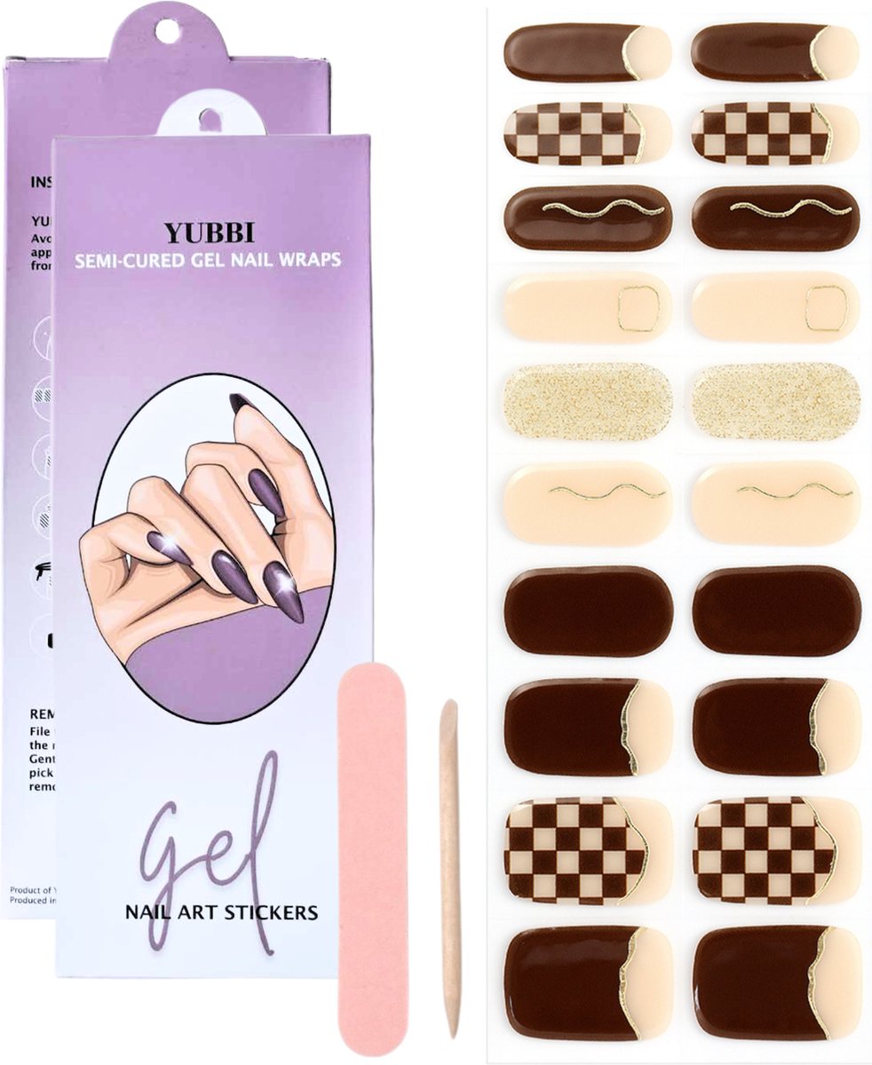 Goedkoopste YUBBI Gellak Stickers - Gel Nail Wraps - Gelnagel Manicure - UV Nagelstickers - Classy Brown