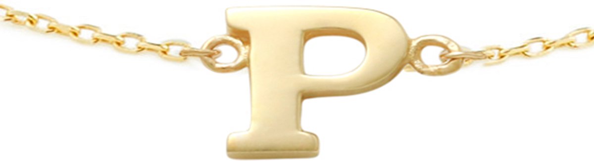 New Bling 9NBG-901P Gouden Armband met Letter P - 6mm - Ankerschakel - 16+1+1cm - Initiaal sieraad - 14 Karaat - Goud