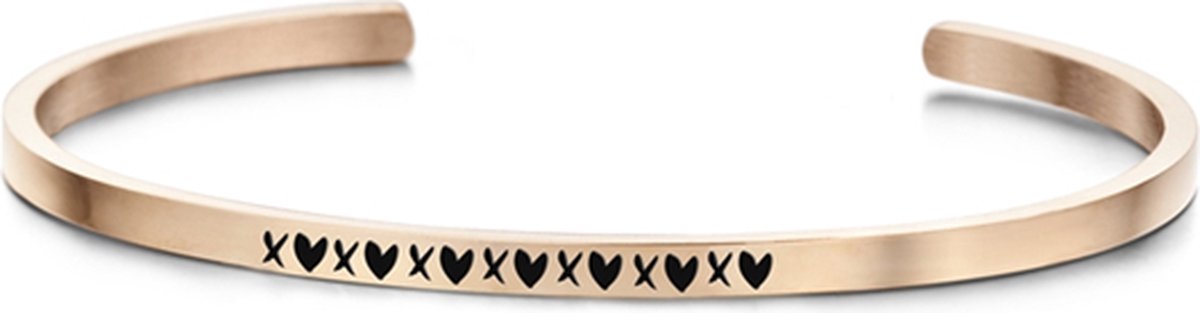 Key Moments 8KM-B00390 - Stalen open bangle met tekst - XXXXXXX - heart - zirkonia - one-size - rosékleurig
