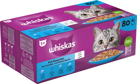 Whiskas Kattenvoer - Adult 1+ - Vis in gelei - Giga-Pack 80x85g