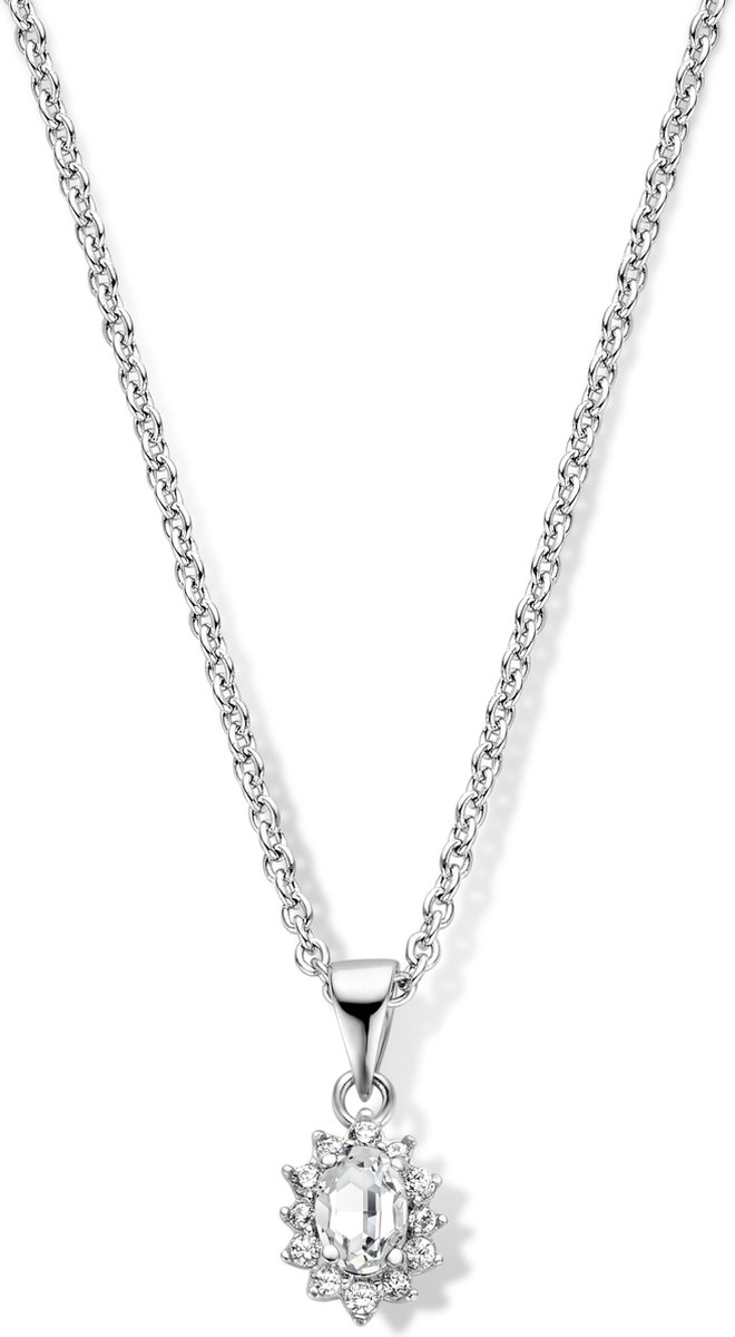 New Bling 9NB-0532 Zilveren Ketting Dames - Hanger - Zirkonia - Entourage - 10mm - 40+5cm Zilverkleurig