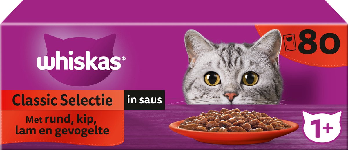 Bol.com Whiskas Kattenvoer - Adult 1+ - Classic Selectie in Saus - 80x85g aanbieding