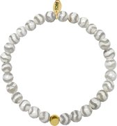CO88 Collection 8CB- Perles Bracelet Perlé - Femme - Bracelet Stretch avec Element en Acier - Agate Natuursteen - 6 mm - Golf - Taille Unique - Wit
