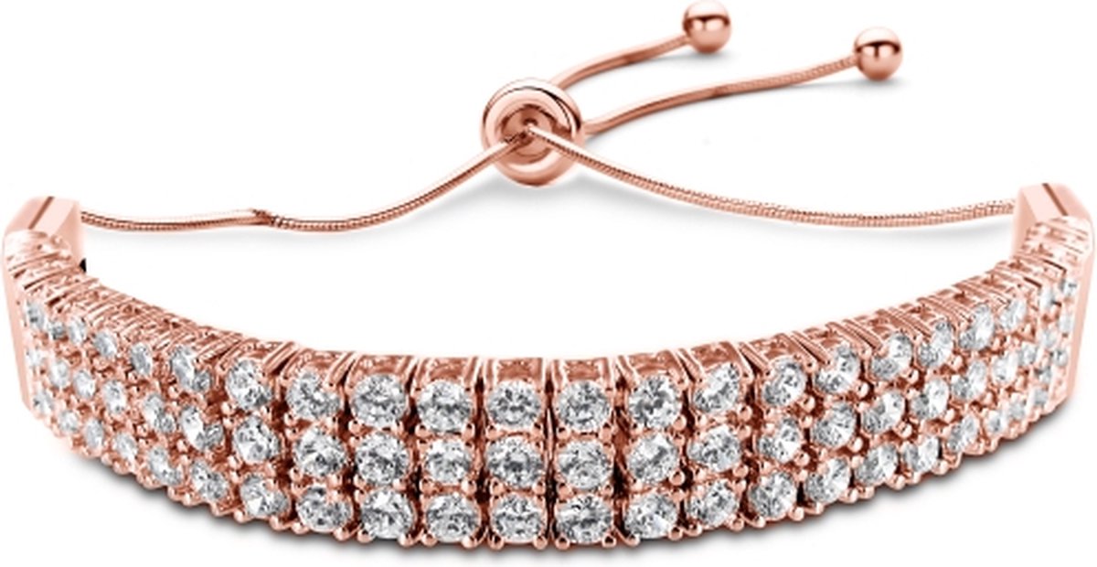 New Bling 910481930 Zilveren armband - Drie banen zirkonia - Lengte 10 + 15 cm - Roségoudkleurig
