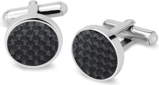 Frank 1967 7FC 0004 Boutons de manchette motif carbone - Ø 1,5 cm - Couleur argent / Noir