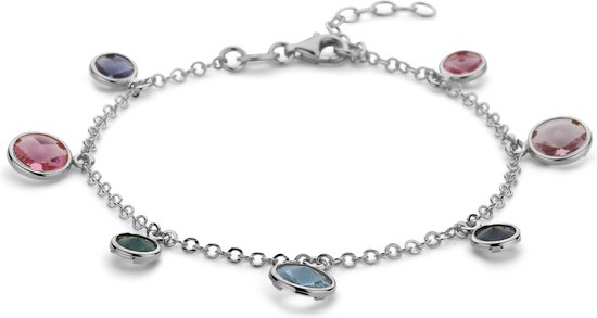 New Bling 9NB-1341 Bracelet en Argent avec Pendentifs en Cristal - Diamètre 7 et 9mm - Bracelet - Jasseron - 18+3cm - Rhodium - Argent