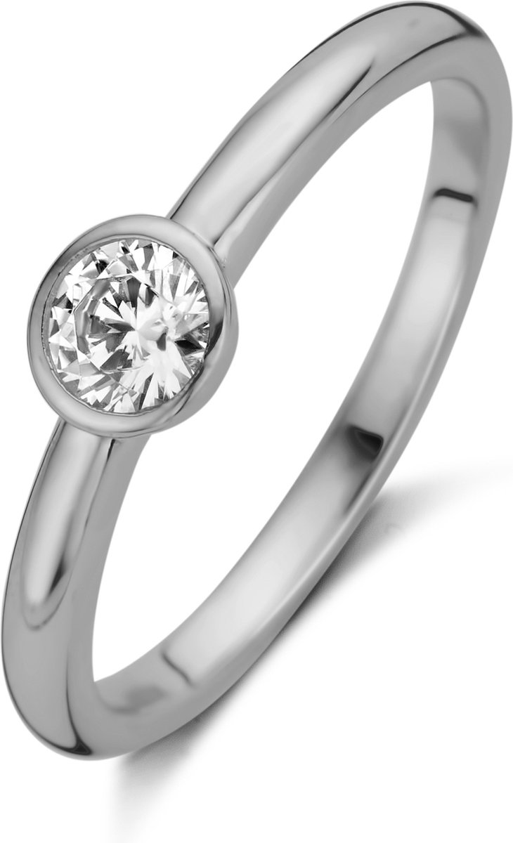 New Bling 9NB-0523-58 Zilveren Ring Dames - Zirkonia - 4mm - Solitair - Maat 58 - Zilverkleurig