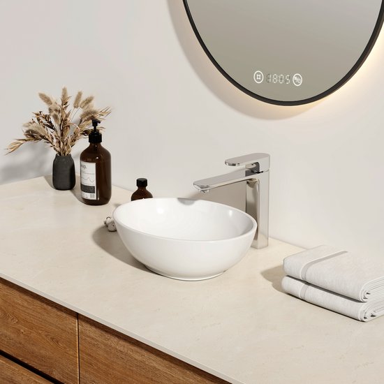 EMKE Vasque à Poser Ovale - Céramique - Wit Brillant - 35x21x11 cm - Lavabo de Salle de Bain