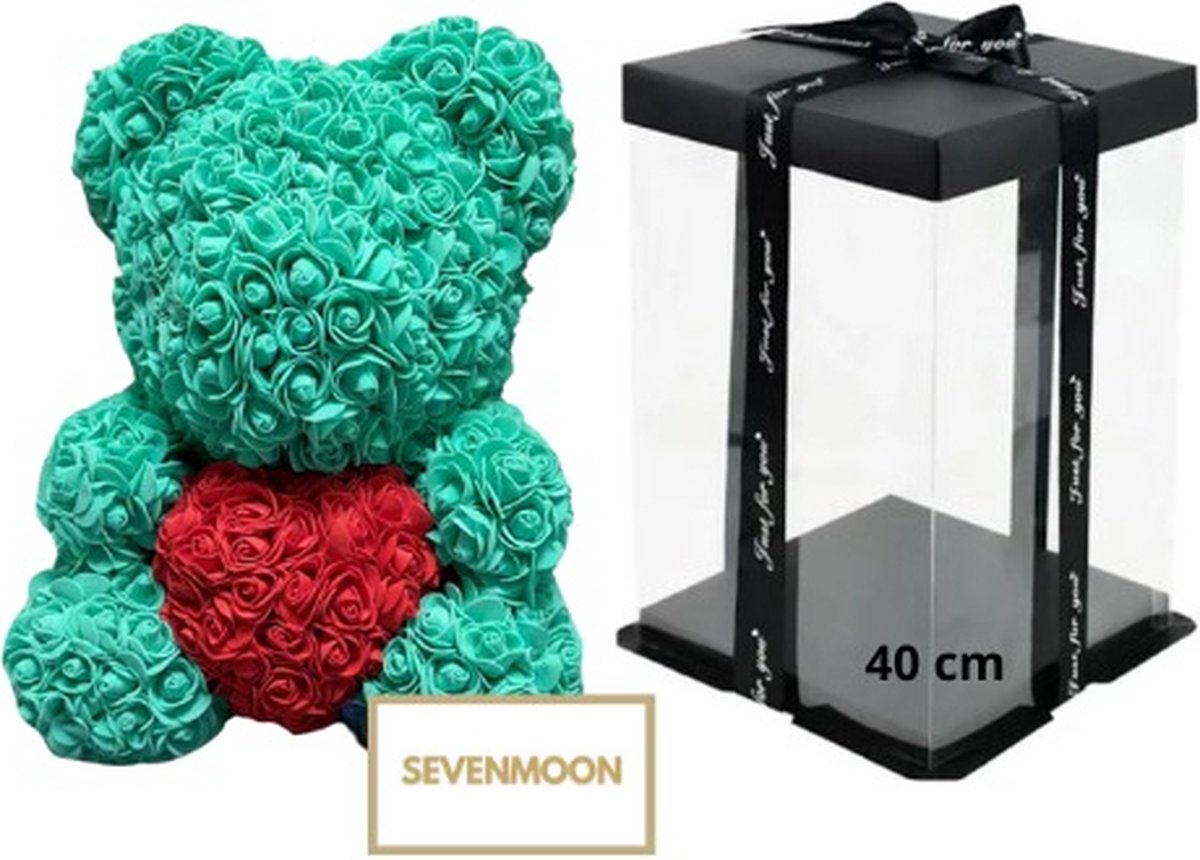 SEVENMOON - Rozen Teddy Beer XXL Valentijn | Valentijnscadeau | Liefde | Baby | Vriendin | Meisje | Rozen beer | Ideale Cadeau | Inclusief Giftbox - GROEN 40CM